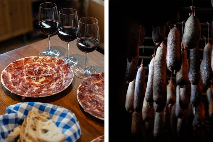 O presunto, à esquerda, deu fama ao produtor e encontra-se em várias partes do país, de restaurantes a winebars. Tal como os paios, à direita 