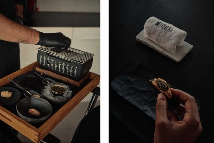 Para comer o temaki de sapateira, empratado junto ao cliente, é obrigatório usar as mãos (foto Midori) 