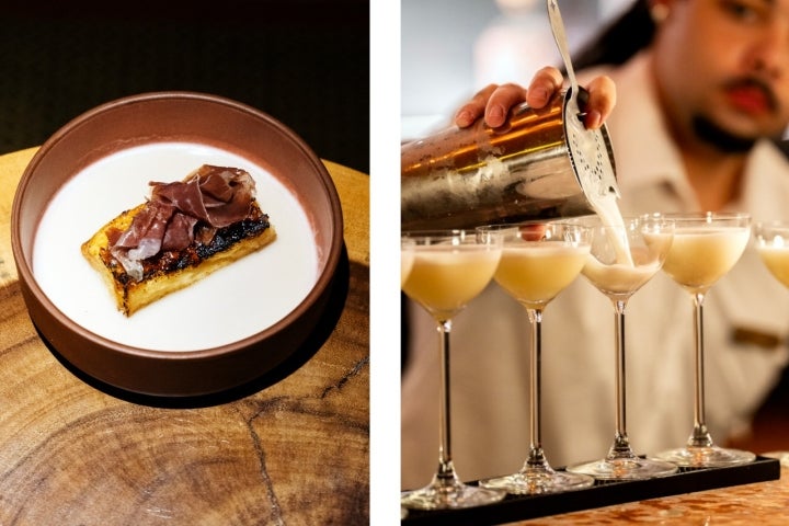 A rabanada com presunto pata negra e molho orchata e o sour de medronho são duas das delícias do hotel