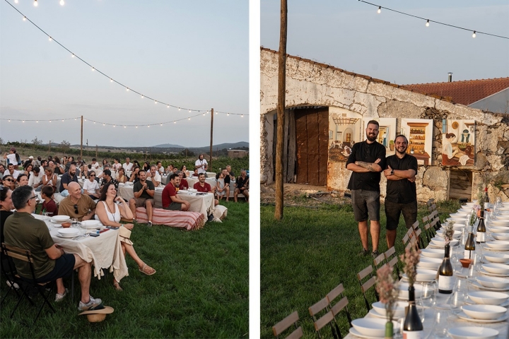 O jantar foi servido ao pôr do sol no monte mais alto da propriedade. João Narigueta e Pedro Dias, os chefes de cozinha responsáveis pelo repasto 