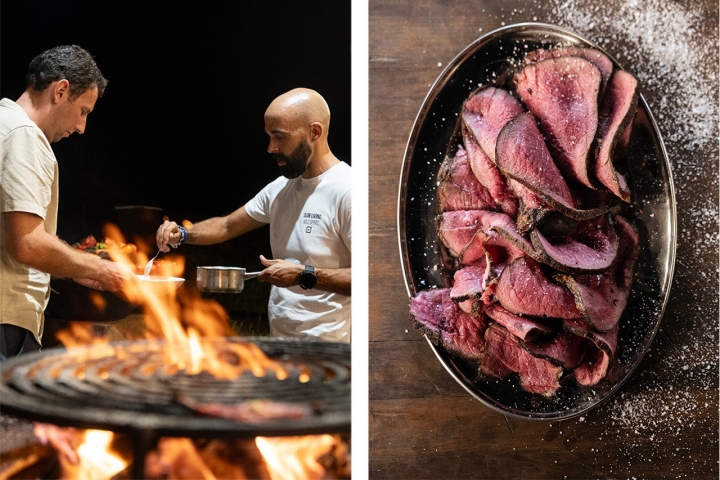 Ao ar livre, montou-se uma cozinha em torno do fogo 