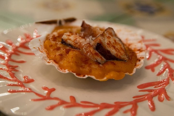 Pulpo con muselina de patata.