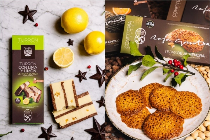 Nuevo turrón con lima y limón y las tejas de almendra de Chocolatería Gorrotxategi (Tolosa).