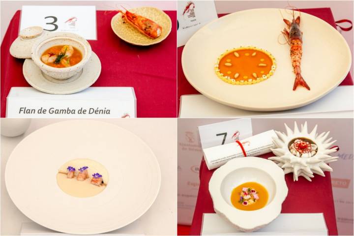 algunos de los platos del oncurso Internacional de gamba roja de Denia