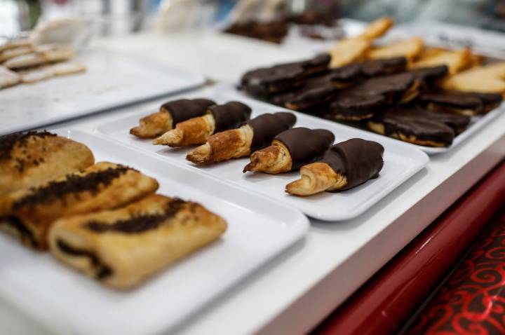 El chocolate de las napolitanas, hojaldres y palmeras es belga al 80 %.