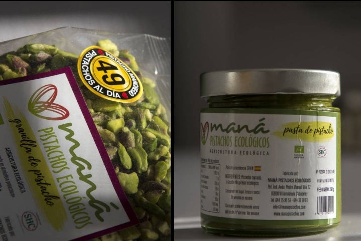 Granilla de pistachos y pasta de pistachos, ecológicos, deliciosos y 'healthy'.