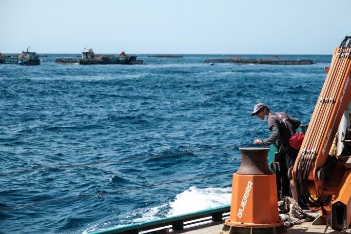 Un marinero en uno de los barcos de Aquanaria.