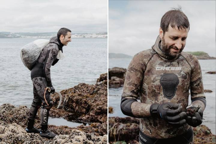 Las dos patas de Mar de Ardora, en pleno curro, recolectando algas del mar, en Galicia.