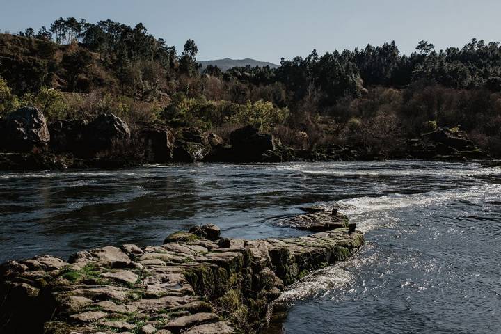 Una 'pesqueira' en el río Miño.