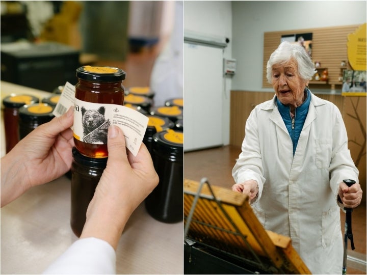Etiqueta de Mieles Olaya y la abuela de la familia, Jacoba