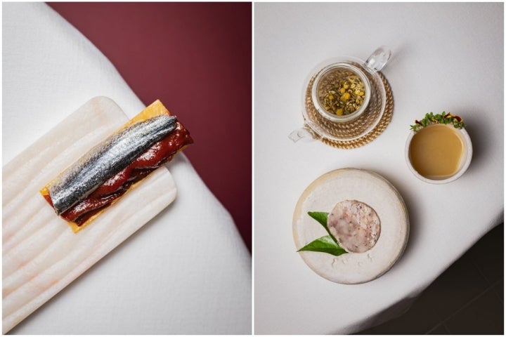 Coca de pasta filo con anchoas y Llar i serralada.