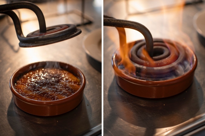 La crema catalana se quema al momento, como todo lo que se hace en esta barra. 