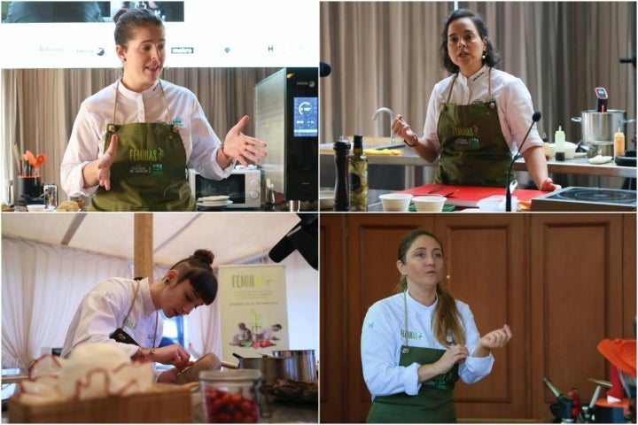 Las cocineras Elena Lucas ('La Lobita'), Lydia del Olmo ('Ceibe'), Iris Jordán ('Ansils') y Lucía Freitas ('A Tafona')