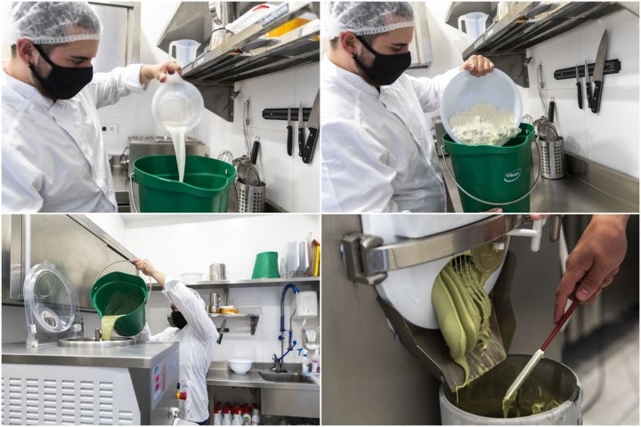 En el obrador se preparan los helados a granel.