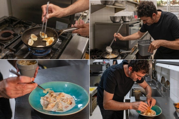 Jose elabora con esmero sus gyozas de langostino y leche de coco. 