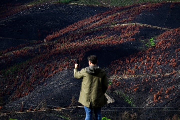 La imagen de los montes quemados impresiona.