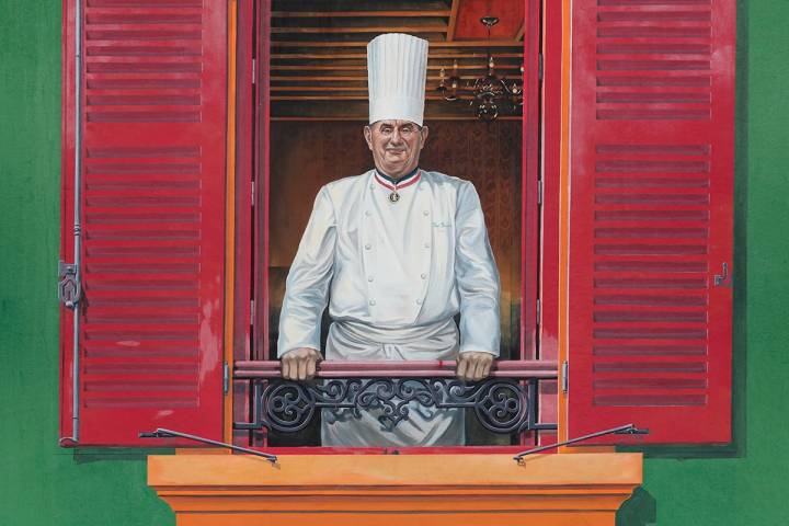 Retrato del cocinero dibujado en la fachada de su restaurante. Foto: Shutterstock.
