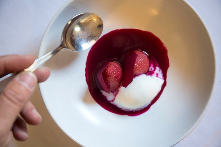 Fresas asadas helado nata