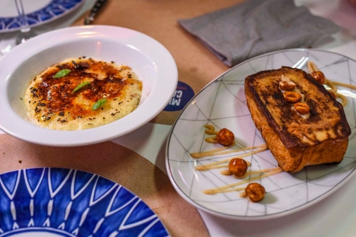 La torrija de avellana y el arroz con leche a la asturiana.