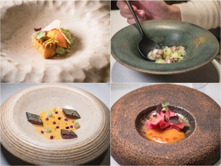 Algunos platos del menú La danza de los enanos del restaurante Cráter (Tenerife).