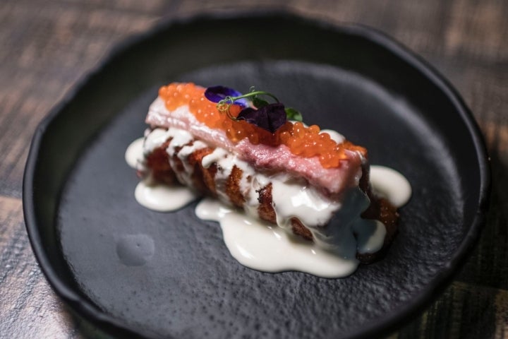 Torrija salada de Blody Mary del restaurante Farigola&Menta (Valencia):