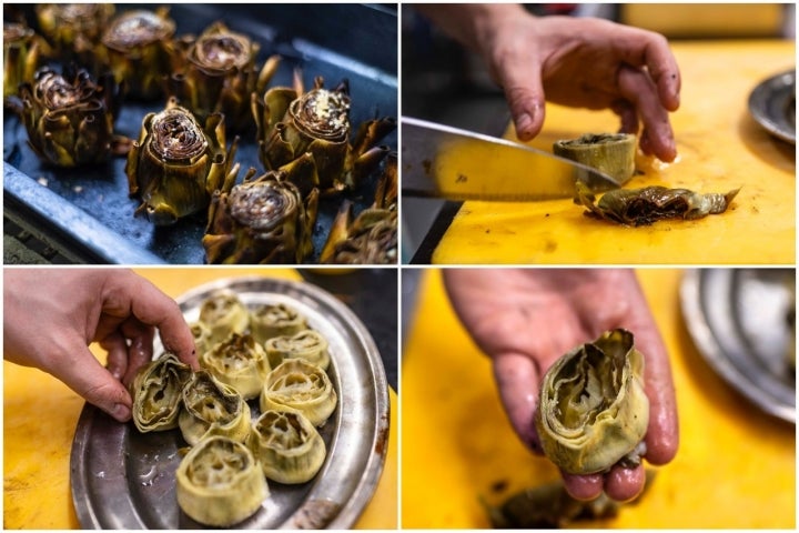 Ricardo prepara al horno las alcachofas para que se cocinen como un papillote entre sus hojas.