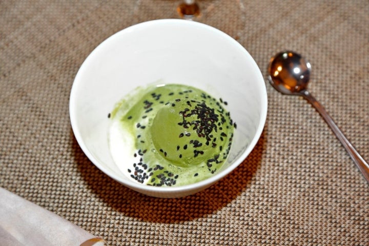 Helado de té matcha del restaurante 'Matritum', en Madrid.