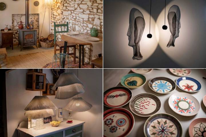Las luminarias de Arturo Álvarez y los platos de ‘Rulo’ (Buño) conviven con objetos familiares.