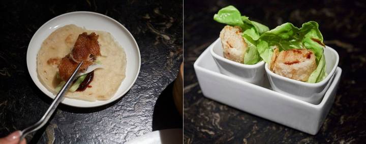 Dos de los platos estrella: el pato Pekín y los rollos 'nem' vietnamita.