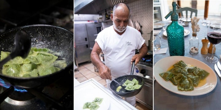 Giovanni con sus ravioli de 'ricotta' y espinacas, con un profundo perfume a salvia.