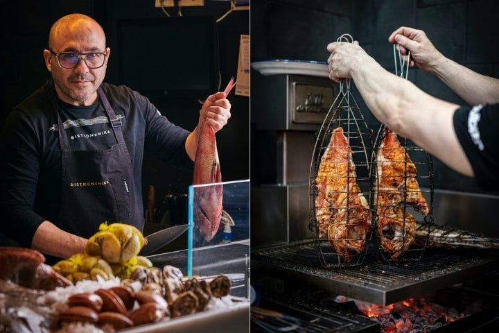 Carlos Portillo, chef de Bistronómika, centrado en la parrilla de pescados