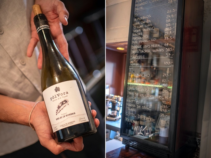 Botella de vino y bodega de la taberna Martha (Madrid).