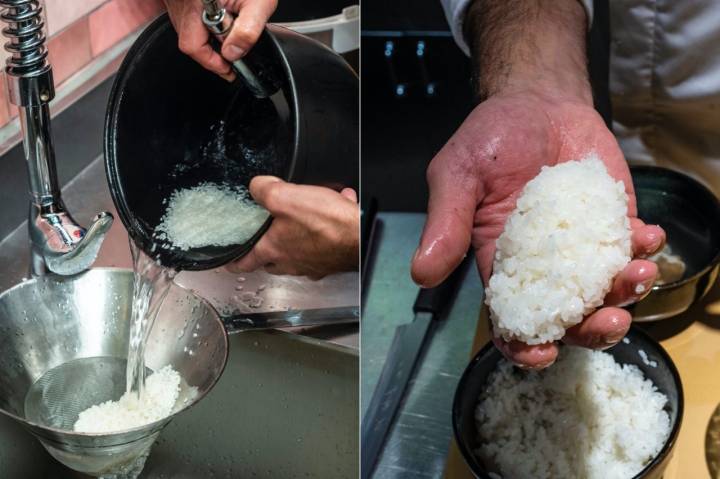 Lavado y preparación del arroz de sushi