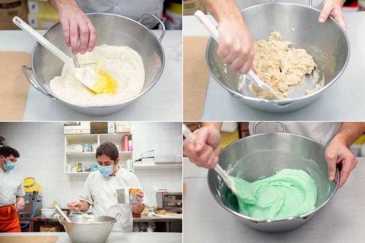 Macarron de aceite virgen extra con ganache de chocolate blanco: pasos de elaboración