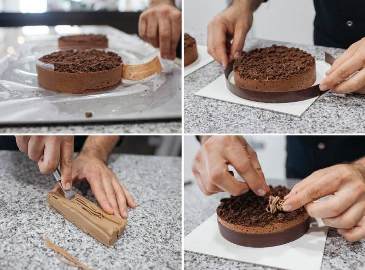 El brownie, el mousse y la galleta aportan tres texturas muy atractivas a la tarta.