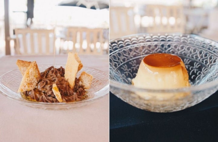 Un postre de chocolate y el flan casero ponen el inigualable punto dulce. Foto: Pan de Cuco.