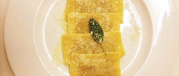 Ravioli di zucca, amaretto e fichi, Trattoria Manzoni.