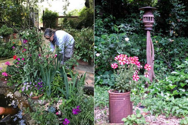 La dueña, Belén Acera, arregla su jardín, lleno de pequeños detalles. | Foto cedida por Belén