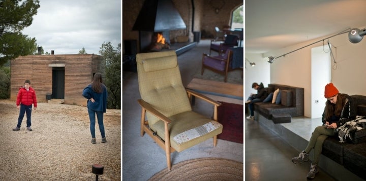 Un sillón de los 50 para sentarse a tomar una copa ante la chimenea de 'El Garaje', detalles de la decoración y el 'lobby'.