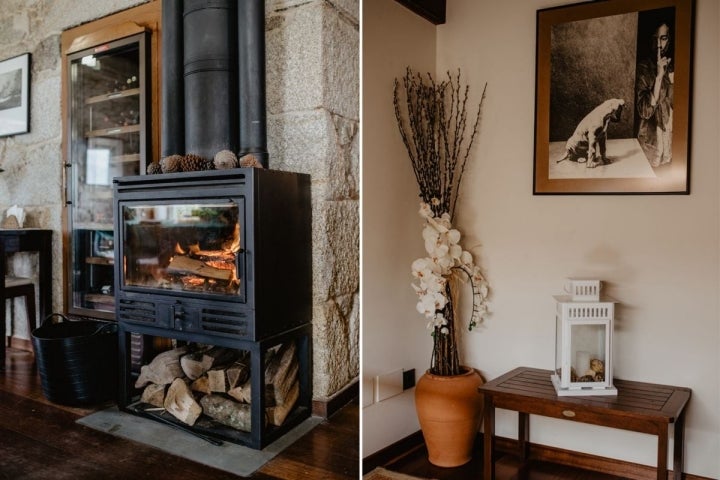 Detalles de la decoración y chimenea del hotel Semáforo de Bares, en Mañón, A Coruña.