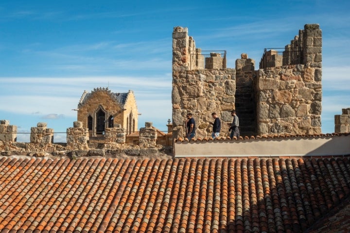 El Palacio está adosado a la muralla. En la foto se ve su tejado pegado a una de sus torres.