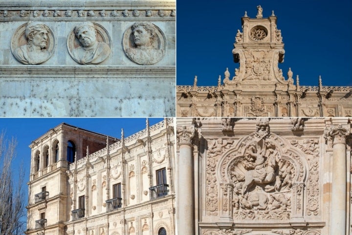 Parador de León: detalles de la fachada del convento de San Marcos