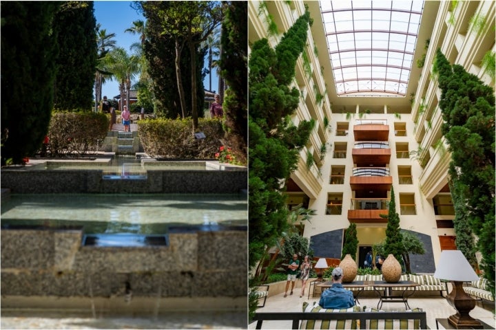 Fuente del jardín exterior y hall del Puerto Antilla Grand Hotel