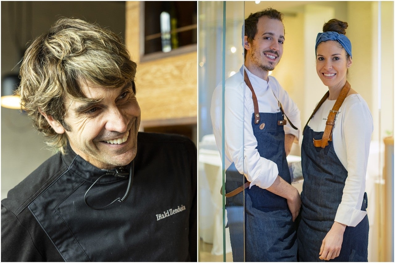 Iñaki Zendoia Etxezarreta, de 'Bodega Katxiña', y Carolina Sánchez e Iñaki Murua, de 'Ikaro'. Foto: David Herranz/Sofía Moro