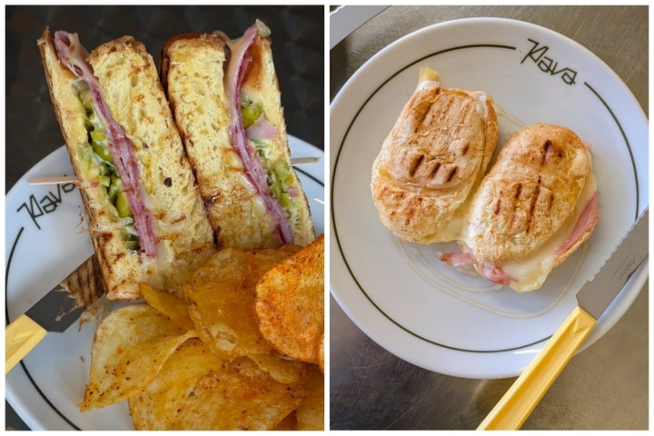 Bikini con pan ‘brioche’ y queso gouda y prensado de pan de yuca con jamón y queso, de Bar Pava