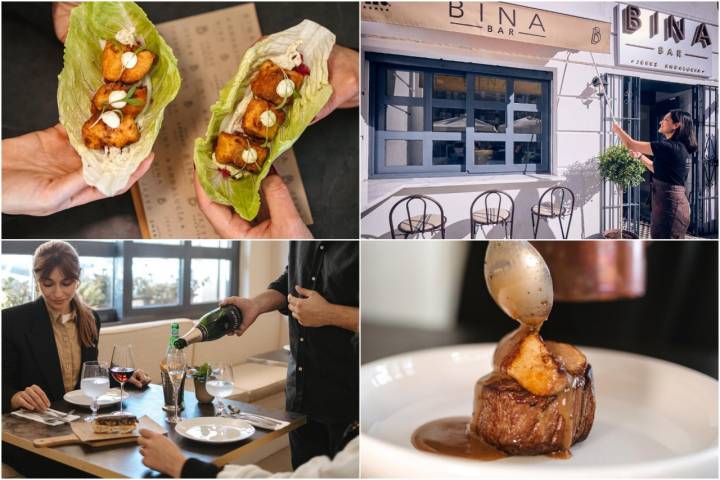 Algunos de los platos de 'Bina Bar': 'saam' de lubina al adobo o solomillo con foie, salsa de Oporto y trufa negra.  