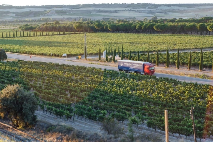 La N-122, rodeada siempre de viñedos, atraviesa el corazón de la Ribera del Duero.