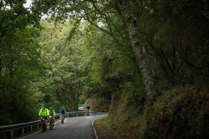 Carretera para perderse en la Ribeira Sacra con ciclistas