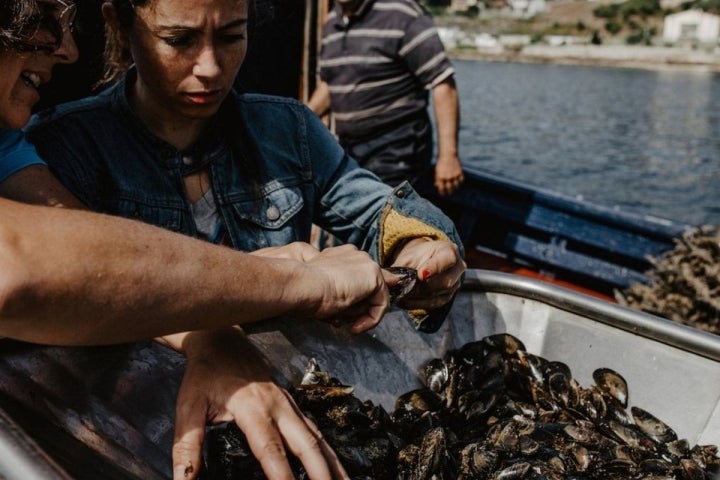 Conociendo los secretos de los mejillones de la zona.