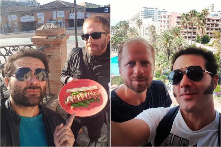A la izquierda, de tapeo con amigos. A la derecha, el actor disfrutando con Alberto de Benalmádena. Foto: Instagram